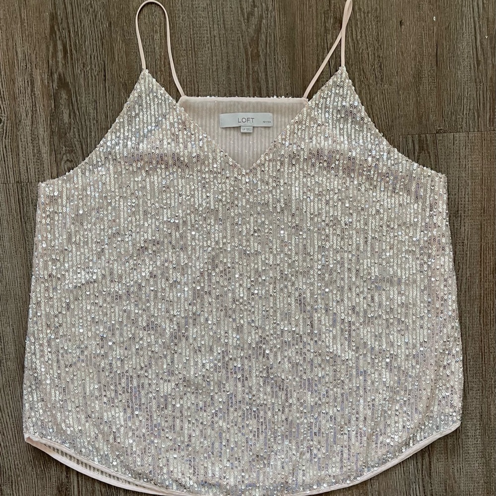 LOFT Silver Sequin Spaghetti Strap Camisole